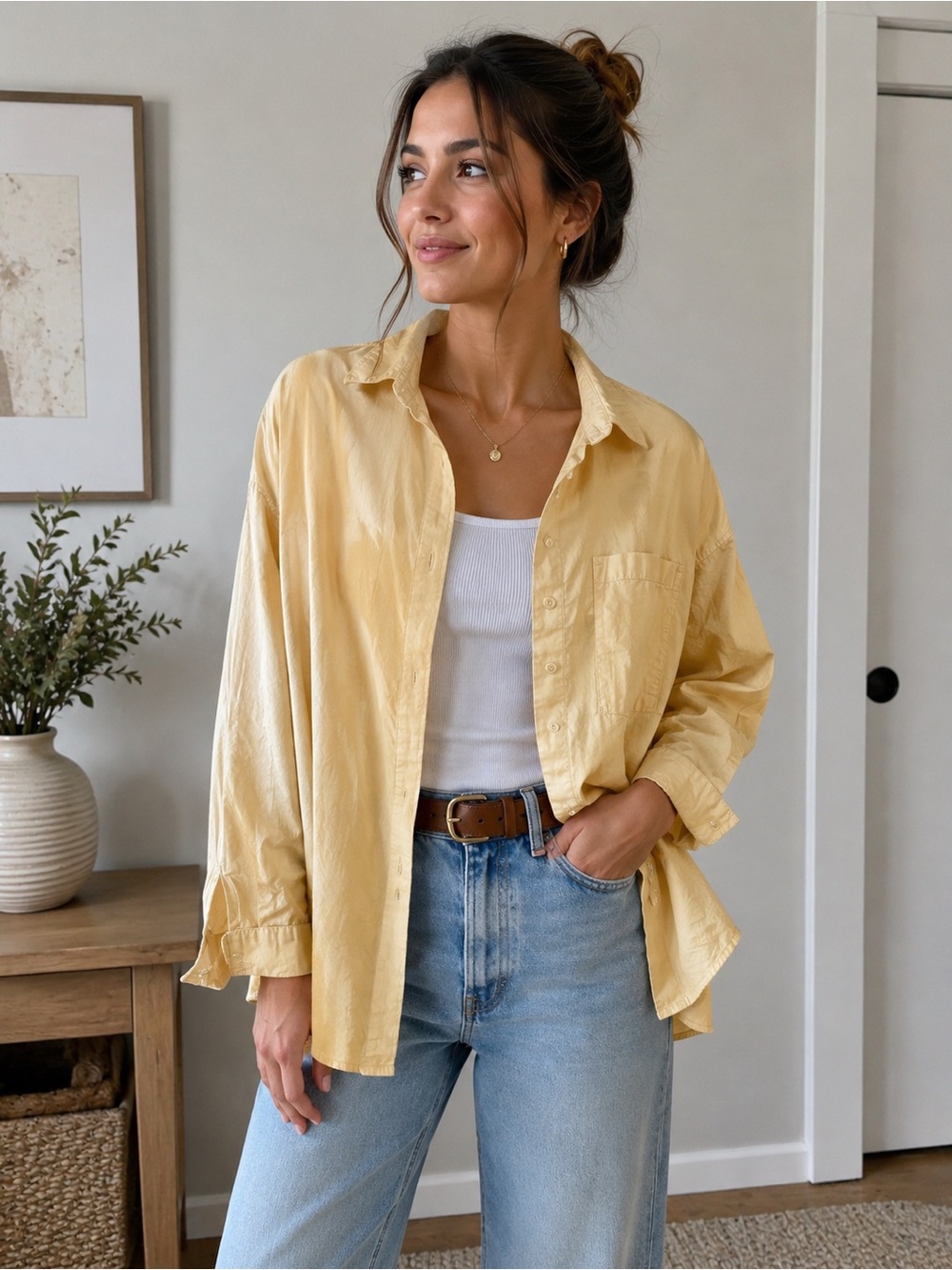 Frank & Oak Classic Yellow Button-Down Shirt - Relaxed Women's Top